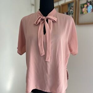 Sweet Rain Blush Pink Blouse with Bow Tie